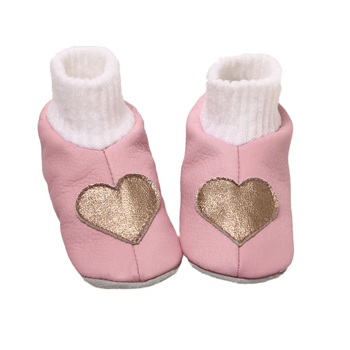 Slippers-deer leather-pink-heart