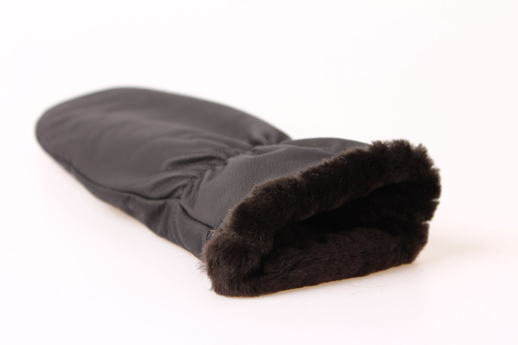 Women's Mittens - Sheep leather - Genuine fur - Black