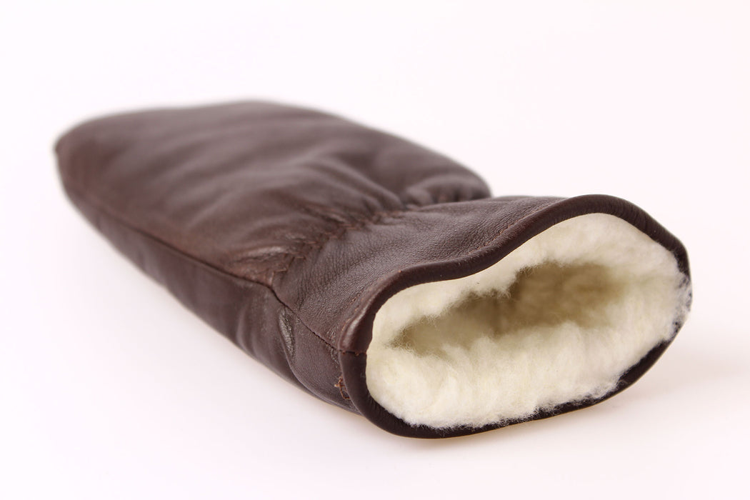 Women's Mittens - Reindeer leather -100% Merino wool - Brown