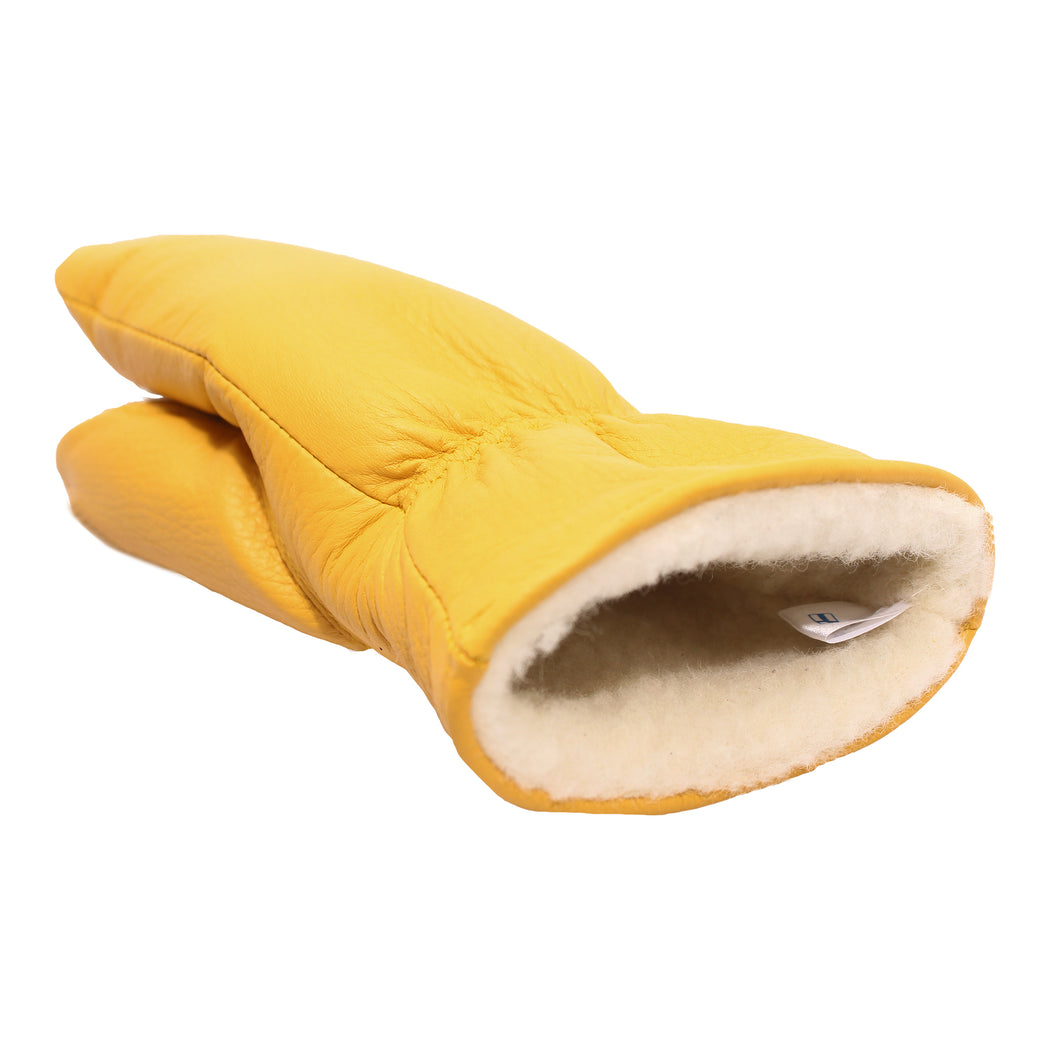 Women's Mittens - Deer leather - 100% Merino wool - Yellow