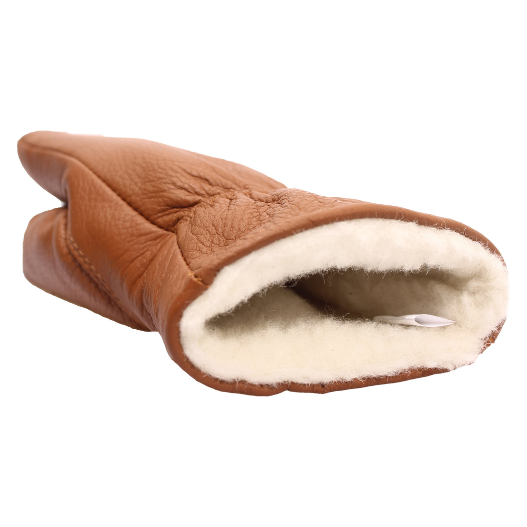 Women's Mittens - Deer leather -100% Merino wool - cogna