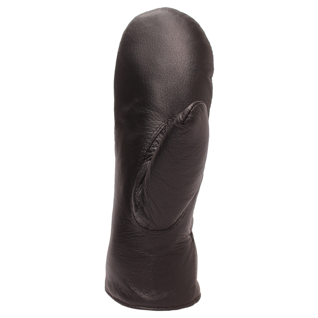 Women's Mittens - Deer leather - 100% Merino wool - Black