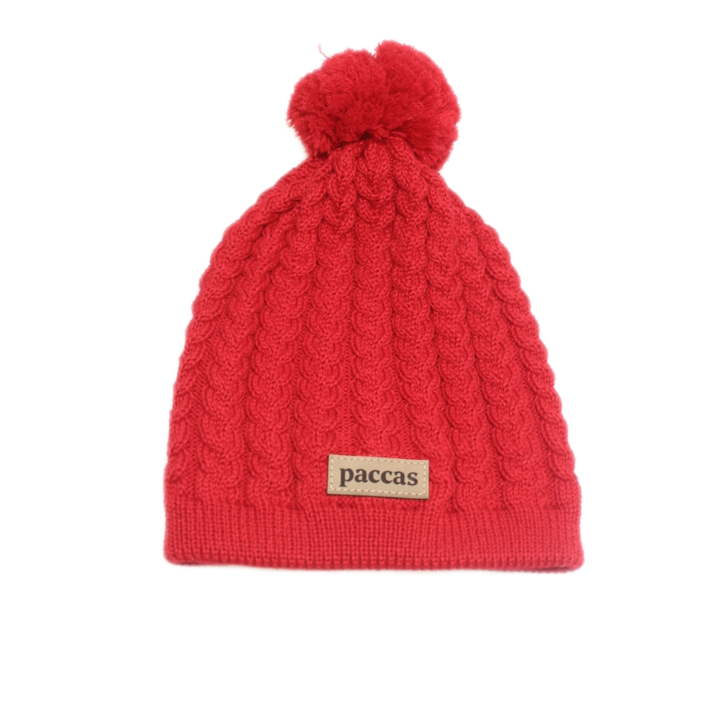Palmikkopipo - 100% merinovillaa - punainen