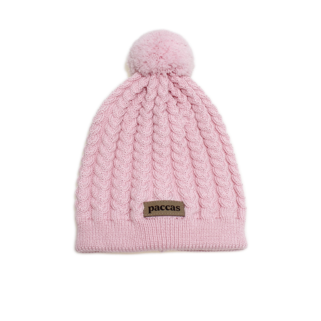 Palmikkopipo - 100% merinovillaa - vaaleanpunainen